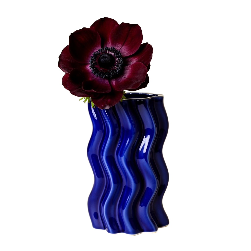 Wavy ceramic vase with anemone